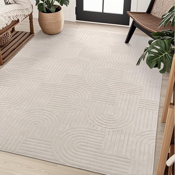 Vaukki 5'x7' Area Rugs for Living Room, Non Slip Washable Area Rug, Modern Indoor Floor Carpet for Bedroom, Beige