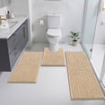 thumbnail image 1 of Vaukki 3 Piece Bathroom Rugs Set with Contour Mat, Jacquard Modern Geometric Microfiber Bath Mats, Hig-Low Cut Non Slip Absorbent Quick Dry Machine Washable Bath Rug Set of 3, Beige, 1 of 9