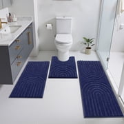 Vaukki 3 Piece Bathroom Rugs Set with Contour Mat, Jacquard Modern Geometric Microfiber Bath Mats, Hig-Low Cut Non Slip Absorbent Quick Dry Machine Washable Bat