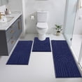 thumbnail image 1 of Vaukki 3 Piece Bathroom Rugs Set with Contour Mat, Jacquard Modern Geometric Microfiber Bath Mats, Hig-Low Cut Non Slip Absorbent Quick Dry Machine Washable Bath Rug Set of 3, Navy, 1 of 9