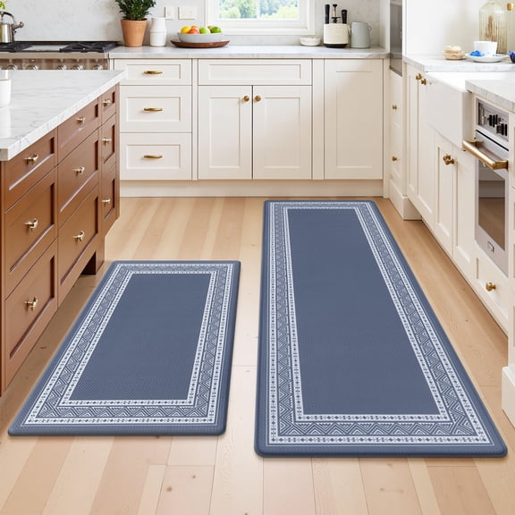 Vaukki Kitchen Rug Sets 2 Pieces,Waterproof Non Slip Kitchen Floor Mat,Kitchen Rugs and Mats for Dining & Laundry Room,17"x29"+17"x47",Blue