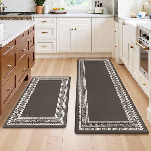 Vaukki Kitchen Rug Sets 2 Pieces,Waterproof Non Slip Kitchen Floor Mat,Kitchen Rugs and Mats for Dining & Laundry Room,17"x29" 17"x47",Brown