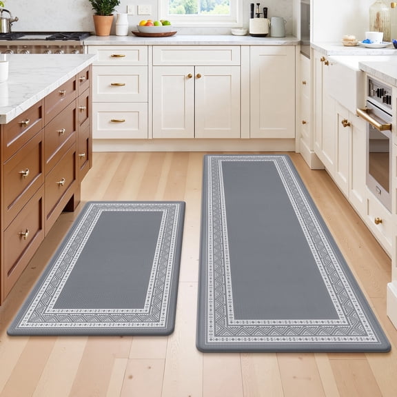 Vaukki Kitchen Rug Sets 2 Pieces,Waterproof Non Slip Floor Mat,Kitchen Rugs and Mats for Dining & Laundry Room,17"x29"+17"x47",Gray