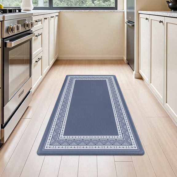 Vaukki 17"x30" Kitchen Mat, Non Slip PVC Kitchen Floor Mat, Blue