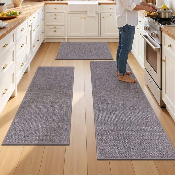 Vaukki Kitchen Rugs and Mats Non Skid Washable Set of 3,Rubber Backing Absorbent Kitchen Mats for Floor Front of Sink,Gray
