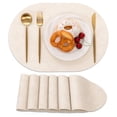 thumbnail image 1 of Vaukki Oval Vinyl Placemats Set of 6, Waterproof Faux Leather Table Mats, Heat Resistant Non Slip Wipeable for Dining Table, Beige, 1 of 12