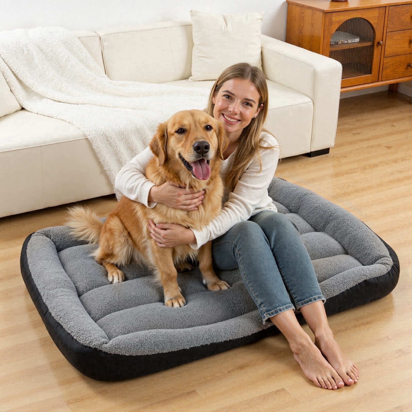 Vaukki Pet Bed for Large Dogs,Washable Pet Sleeping Mat with Waterproof Lining and Non-Skid Bottom,42.5" x 32.5",Black