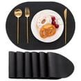 thumbnail image 1 of Vaukki Oval Vinyl Placemats Set of 6, Waterproof Faux Leather Table Mats, Heat Resistant Non Slip Wipeable for Dining Table, Black, 1 of 12