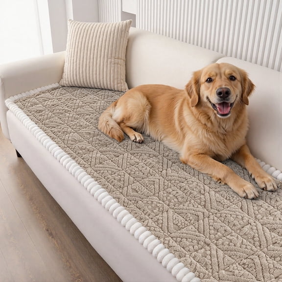 Vaukki 28" x 59" Geometric Jacquard Sofa Slipcover,Non-Slip Washable Pet Friendly Couch Cover Furniture Cushion Protector for Dogs Cats,Coffee