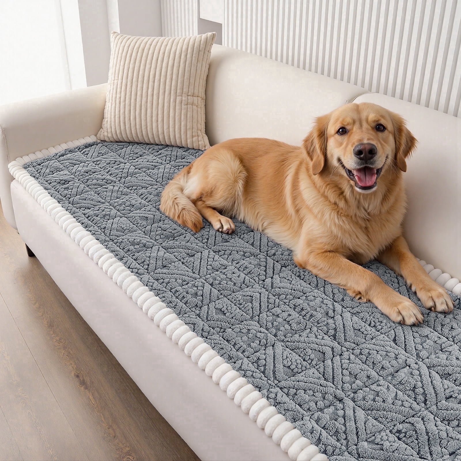Vaukki 27.6"×71" Geometric Jacquard Sofa Slipcover,Non-Slip Washable Pet Friendly Couch Cover Furniture Cushion Protector for Dogs Cats,Gray