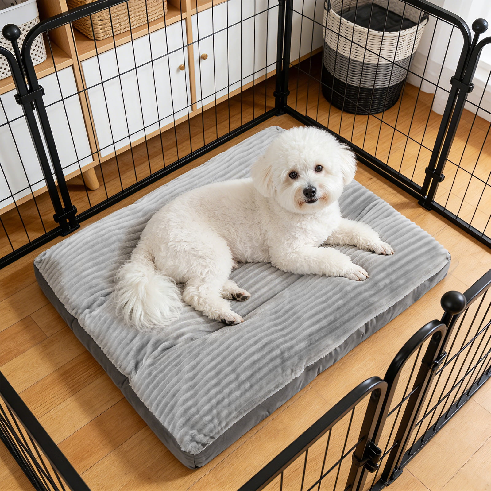 Vaukki Dog Bed with Non Slip Bottom,Removable Machine Washable Soft Plush Dog Crate Bed,23.6"x18.5",Gray