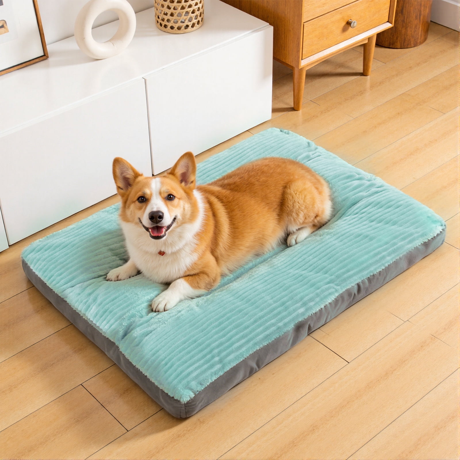 Vaukki Dog Bed with Non Slip Bottom,Removable Machine Washable Soft Plush Dog Crate Bed,23.6"x18.5",Green