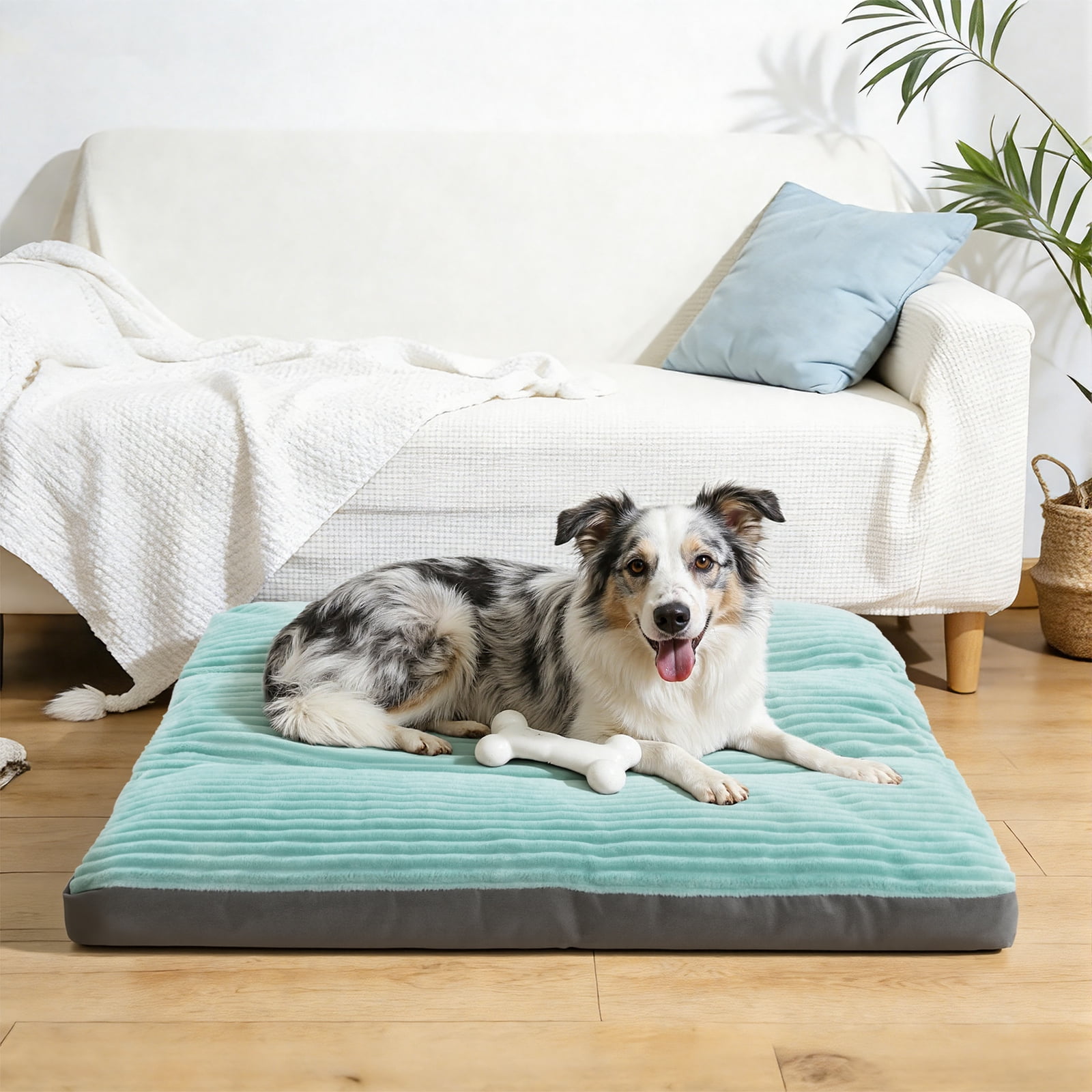 Vaukki Dog Bed with Non Slip Bottom,Removable Machine Washable Soft Plush Dog Crate Bed,39"x29.5",Green