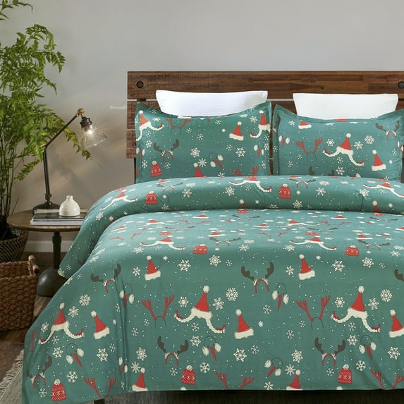 Vaulia 3-Piece Christmas Green Microfiber Duvet Cover Set, King