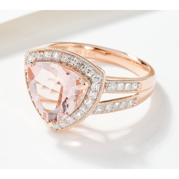 Vault 2.50ct Trillion Morganite and 1/3cttw Diamond Ring, 14K Size 7
