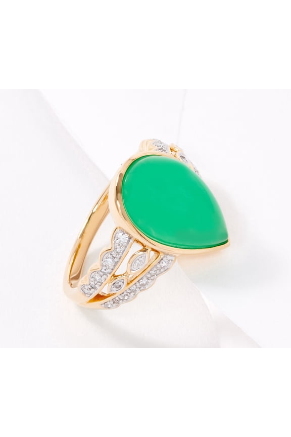 Vault Chrysoprase and Diamond 14K Gold Ring, Size 11