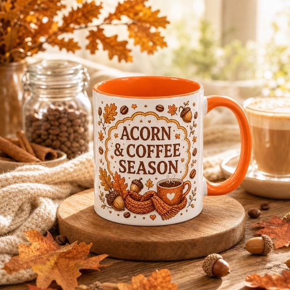 Vault Crest Acorn Fall Leaves Ceramic Coffee Mugs for Autumn Morning Sips