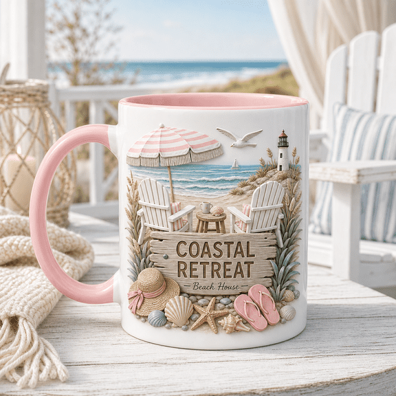 Vault Crest Coastal Retreat Sea Life Ceramic Coffee Mugs for Beach House Lovers 11 oz 15 oz