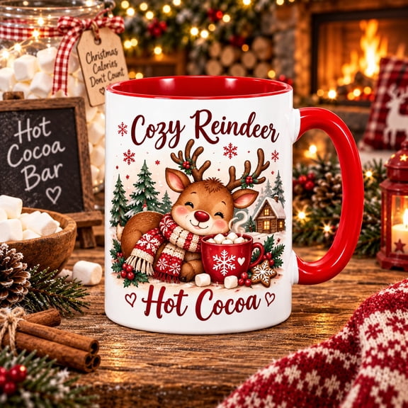 Vault Crest Cozy Reindeer Hot Chocolate Ceramic Coffee Mugs for Christmas Gift