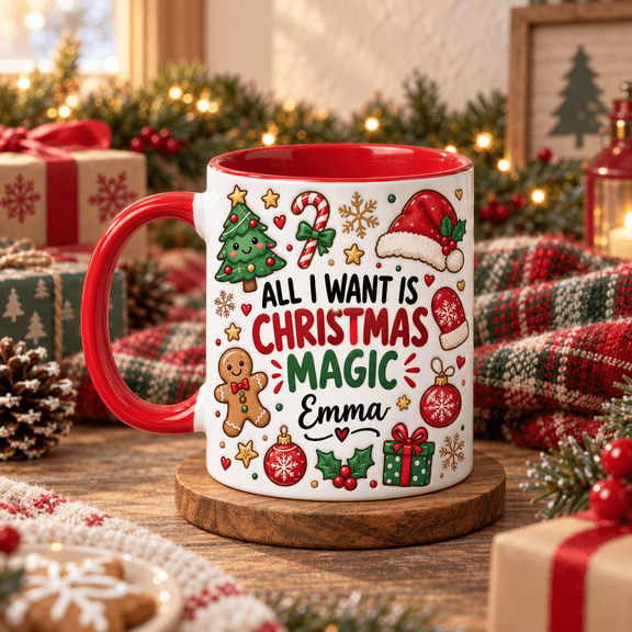 Vault Crest Custom Name Christmas Magic Ceramic Coffee Mugs for Holiday Lovers
