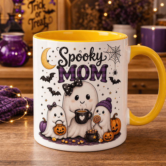 Vault Crest Cute Ceramic Coffee Mugs Spooky Mom Ghost Halloween Design 11 oz 15 oz