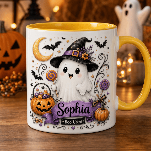Vault Crest Personalized Ceramic Coffee Mugs Cute Ghost Halloween Gift 11 oz 15 oz