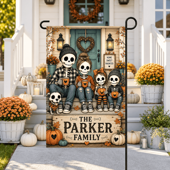 Vault Crest Personalized Garden Flag Halloween Skeleton Family