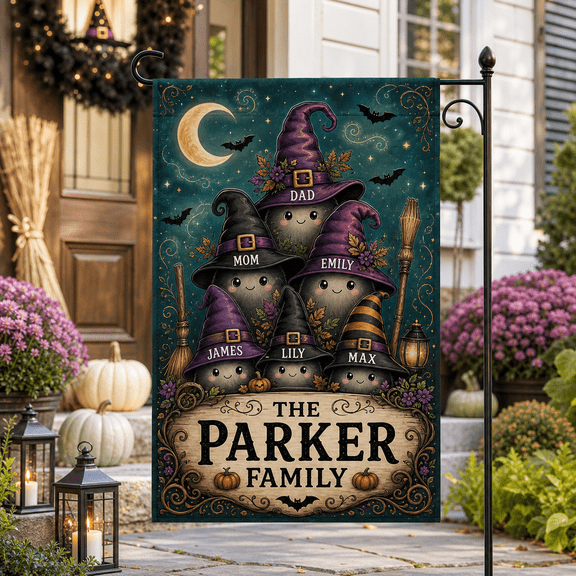 Vault Crest Personalized Garden Flag Halloween Witch Hat Family