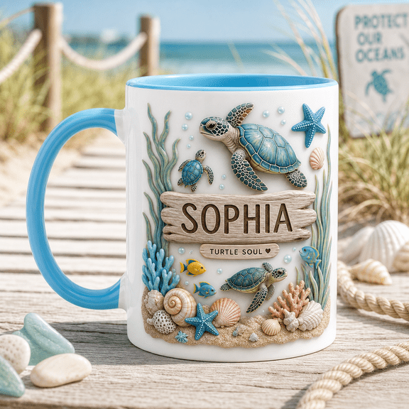 Vault Crest Personalized Sea Turtle Ceramic Coffee Mugs for Tea Beach Lover Gift 11 oz 15 oz