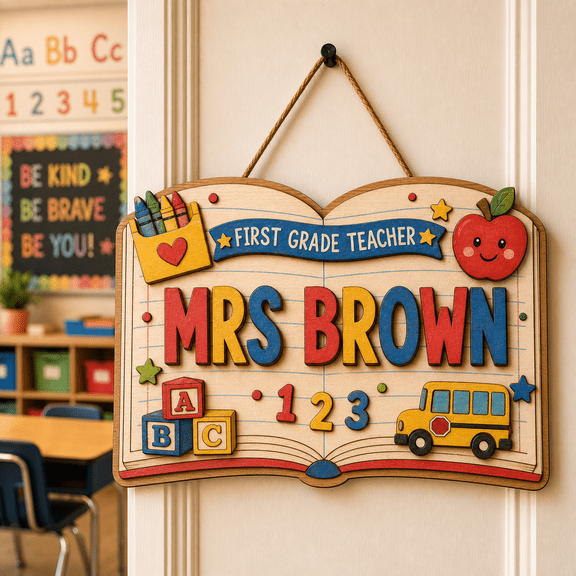 Vault Crest Personalized Wooden Door Sign First Grade Teacher Gift
