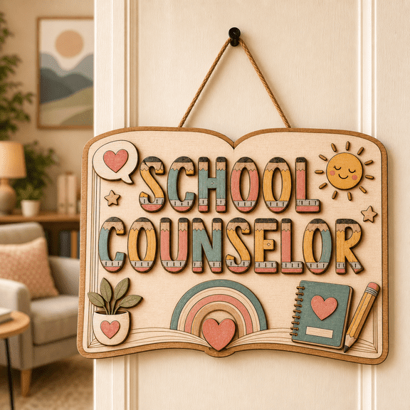 Vault Crest Personalized Wooden Door Sign School Counselor Decor Gift