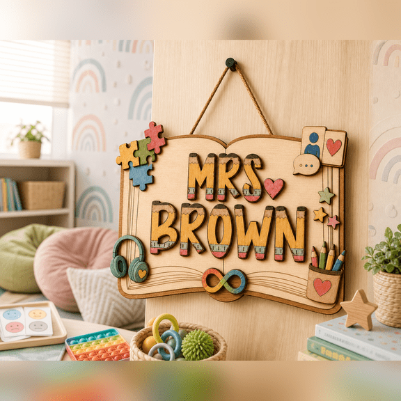 Vault Crest Personalized Wooden Door Sign for Special Education Teacher Gift