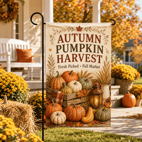 Vault Crest Rustic Garden Flag Autumn Pumpkin Harvest