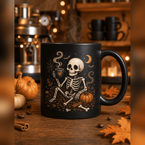 Vault Crest Spooky Ceramic Coffee Mugs Halloween Skeleton Coffee Art 11 oz 15 oz