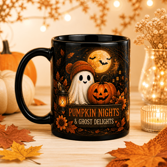 Vault Crest Spooky Pumpkin Ghost Ceramic Coffee Mugs for Halloween Gifts 11 oz 15 oz
