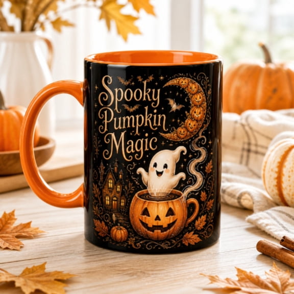 Vault Crest Spooky Pumpkin Magic Ceramic Coffee Mugs for Halloween Lovers 11 oz 15 oz