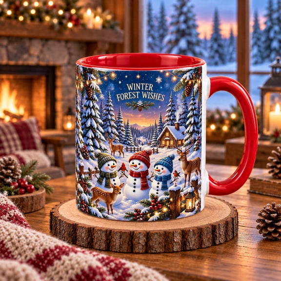 Vault Crest Winter Forest Snowmen Deer Pine Ceramic Coffee Mugs for Christmas Gift