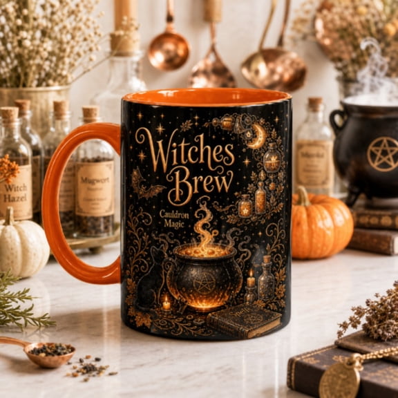 Vault Crest Witches Brew Cauldron Magic Ceramic Coffee Mugs for Halloween Lovers 11 oz 15 oz