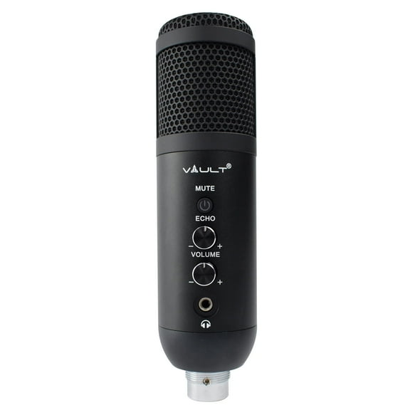 Vault EM-200N USB Condenser Podcast Microphone with Built in Headphone Out Volume/Gain Control and Mute Button for Gaming, Podcasting, Conference Calls, Recording, Singing and Dubbing