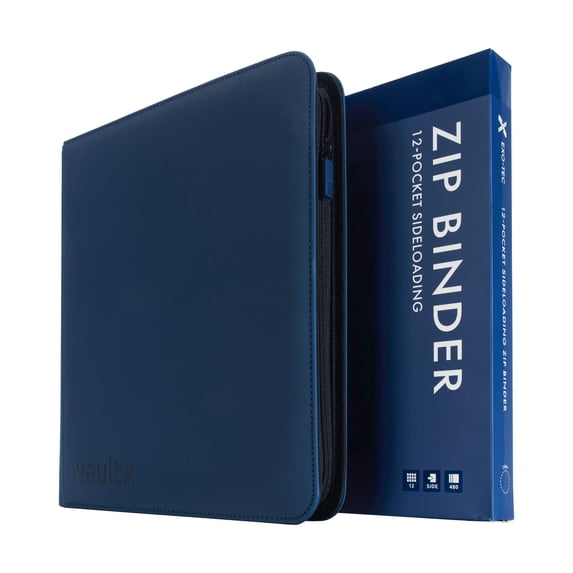 Vault X 12 Pocket Trading Card Zip Binder, 480 Cards, Premium Exo-Tec Album Material, 20 Side-Loading Pages, Folder, Sports, TCG (Blue)