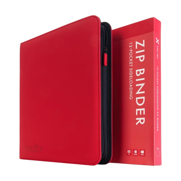 Vault X 12 Pocket Trading Card Zip Binder, 480 Cards, Premium Exo-Tec Album Material, 20 Side-Loading Pages, Folder, Sports, TCG (Red)