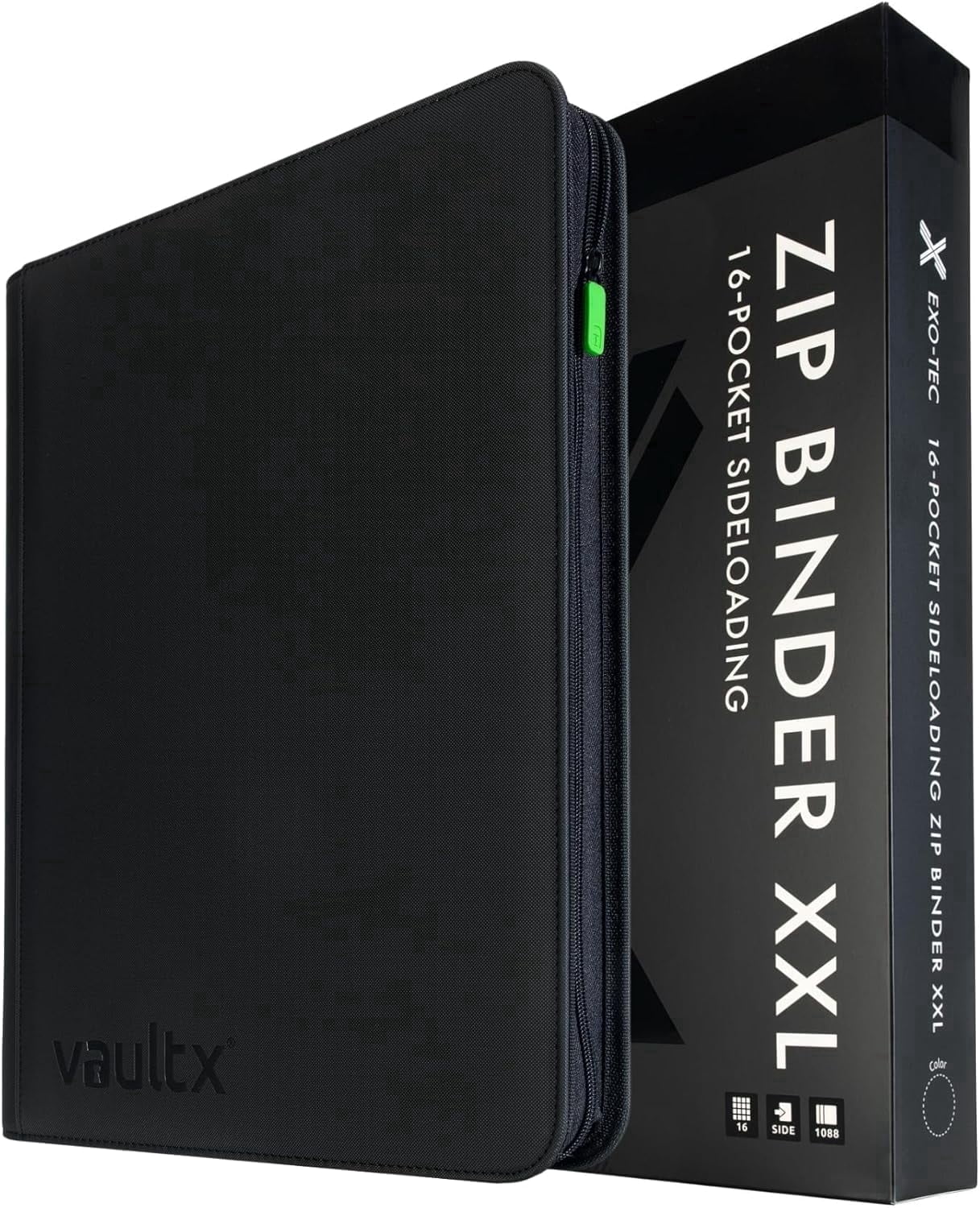 MUSEEQ  16 Pocket XXL Trading Card Zip Binder, 1088 Cards,  Exo-Tec Album Material, 34 Side-Loading Pages, Folder for Collectible Games, Sports, TCG (Black)
