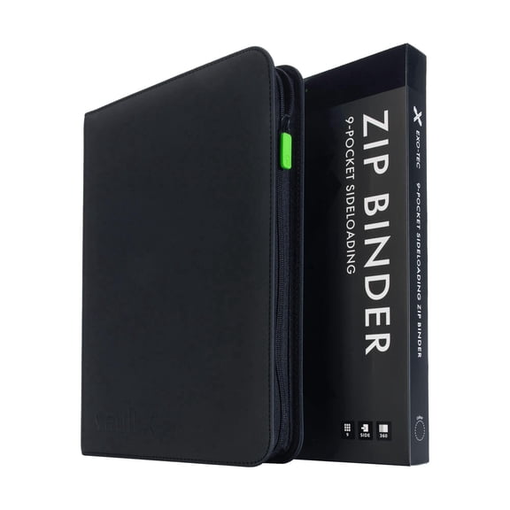 Vault X 9 Pocket Zip Binder, 360 Cards, Exo-Tec Material, 20 Side-Loading Pages (Black)