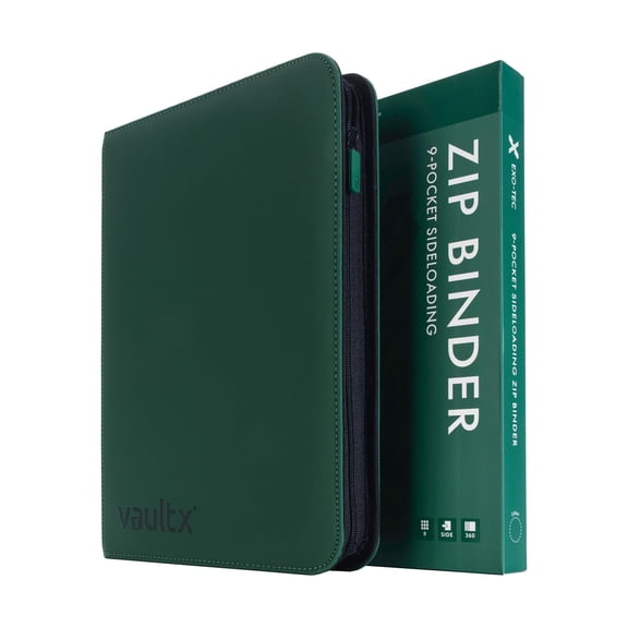 Vault X 9 Pocket Trading Card Zip Binder, 360 Cards, Premium Exo-Tec Album Material, 20 Side-Loading Pages, Folder for Collectible Games, Sports, TCG (Green)