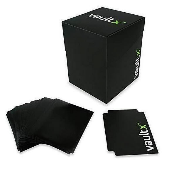 Vault X Deck Box and 150 Black Card Sleeves - Large Size for 120-130 Sleeved Cards - PVC Free Card Holder for TCG (Black)