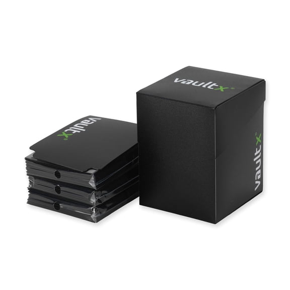 Vault X Trading Card Deck Box and 150 Black Card Sleeves, fits 100+ Sleeved Cards, Large Standard, Holder Storage Box, for MTG Commander Game, TCG (Black)