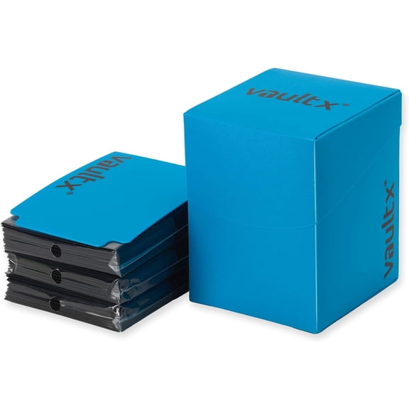 Vault X Trading Card Deck Box and 150 Black Card Sleeves, fits 100+ Sleeved Cards, Large Standard, Holder Storage Box, for MTG Commander Game, TCG (Blue)