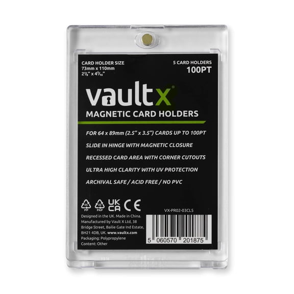 Vault X Magnetic Card Holders 100pt for Trading Cards, One Touch Hard Cases with UV Protection, Clear Display for Collectible Card Games, Sports, TCG (5 Pack)