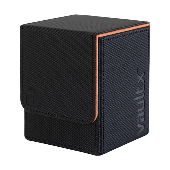 Vault X Trading Card Toploading Deck Box, 80+ sleeved cards, Premium Exo-Tec Material, Card Holder Storage Box, Magnetic Lid, for MTG Commander, TCG (Black/Orange)