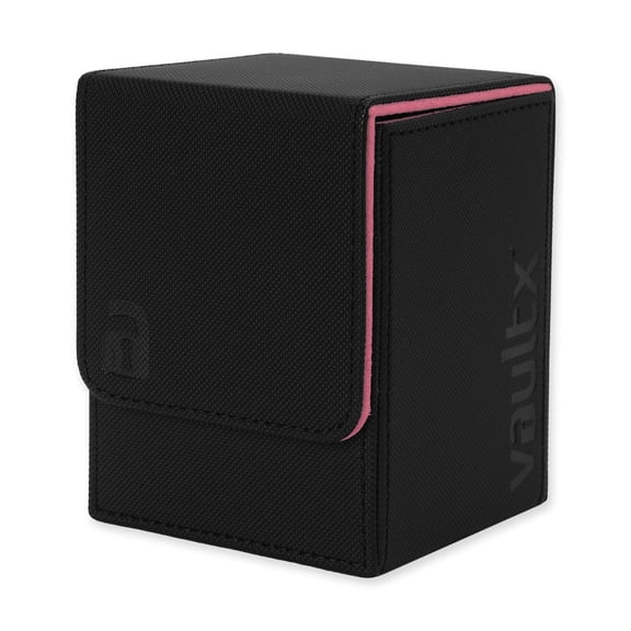 Vault X Trading Card Toploading Deck Box, 80+ sleeved cards, Premium Exo-Tec Material, Card Holder Storage Box, Magnetic Lid, for MTG Commander, TCG (Black/Pink)